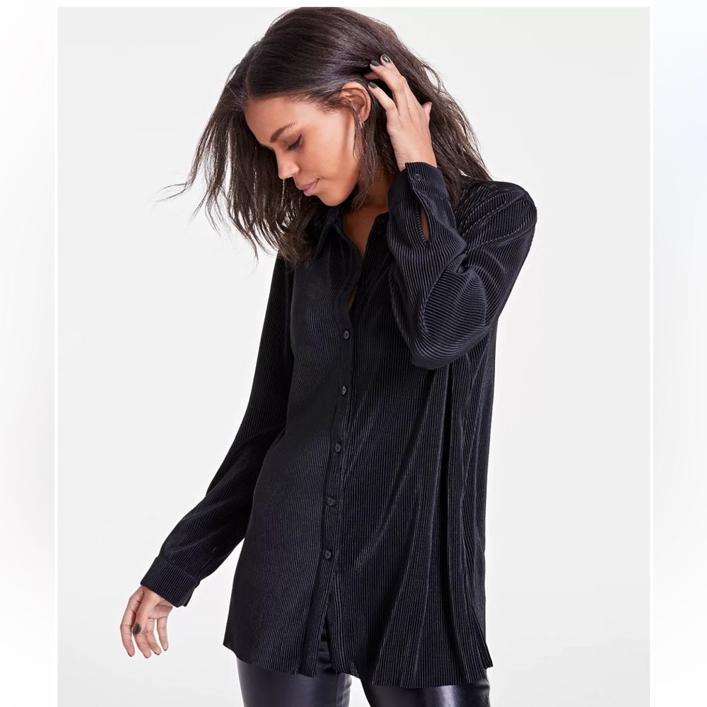 Bar III Black Button-Down Blouse